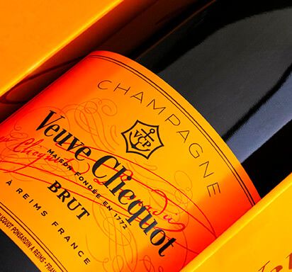 Veuve Clicquot champagne bottle label with a close-up view.